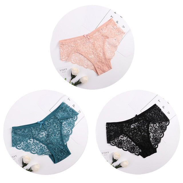 3pcs Transparent  Floral Bow Soft Lingerie