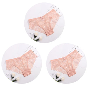 3pcs Transparent  Floral Bow Soft Lingerie