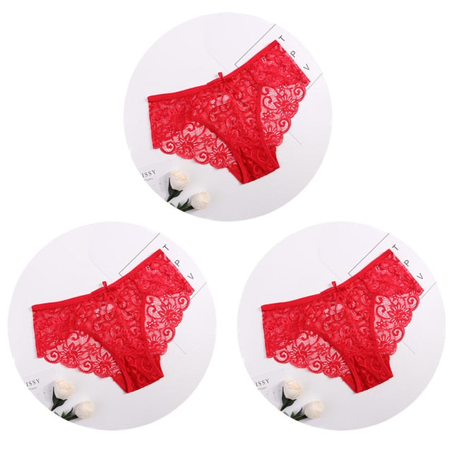 3pcs Transparent  Floral Bow Soft Lingerie