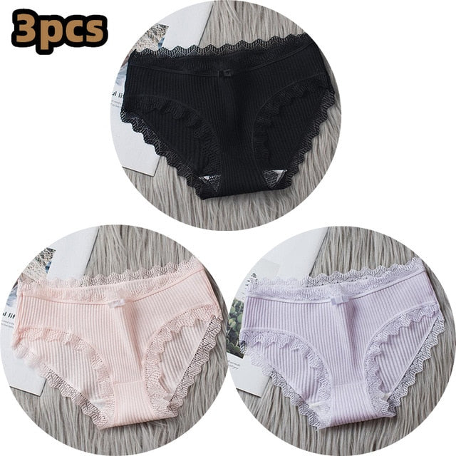 3PCSComfortable Underwears Sexy Middle-Waisted